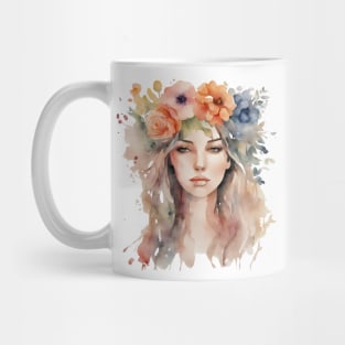 Watercolor Woman With Flowers In Hair Mug